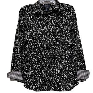 NWT Chaps Black and White Polka Dot No Iron Shirt Long Sleeve Button Front Sz M